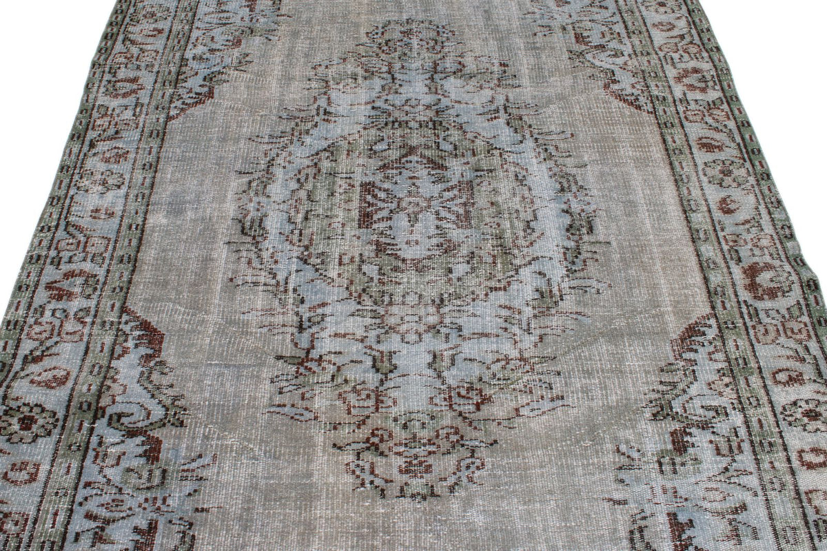 5x9 Blue and Multicolor Turkish Overdyed Rug