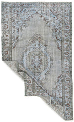 5x9 Blue and Multicolor Turkish Overdyed Rug