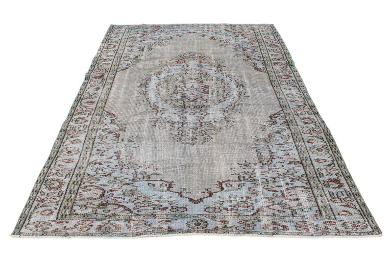 5x9 Blue and Multicolor Turkish Overdyed Rug