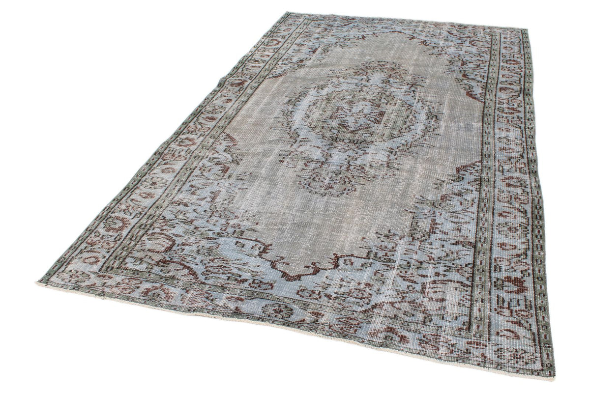5x9 Blue and Multicolor Turkish Overdyed Rug