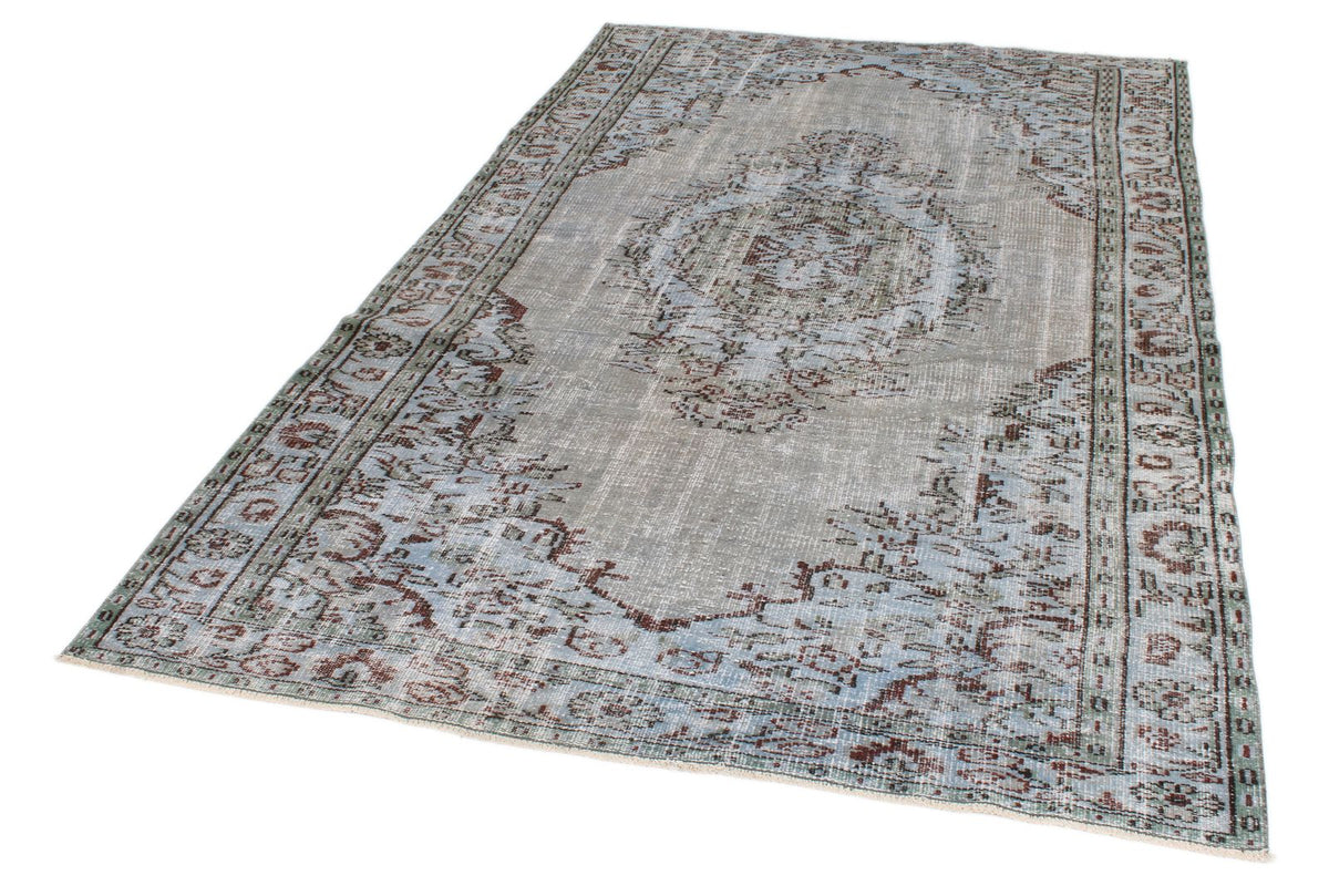 5x9 Blue and Multicolor Turkish Overdyed Rug