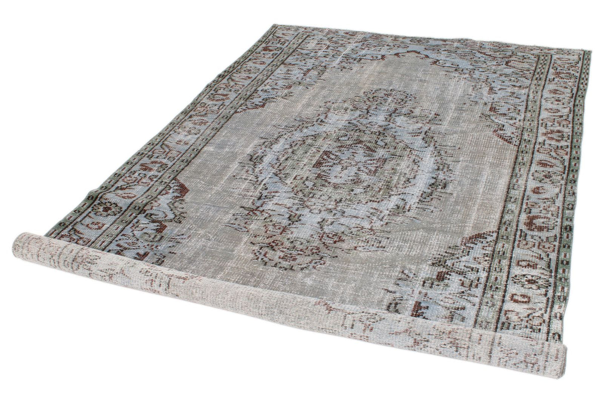 5x9 Blue and Multicolor Turkish Overdyed Rug