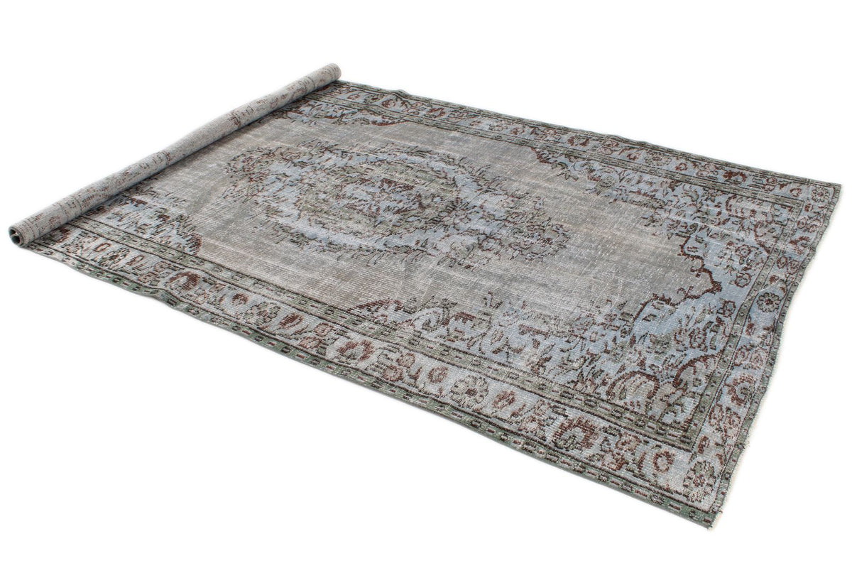 5x9 Blue and Multicolor Turkish Overdyed Rug