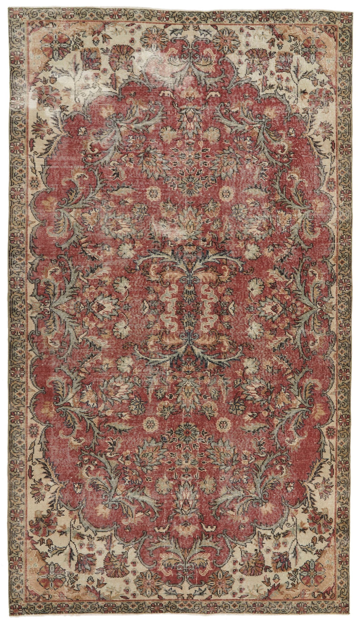 5x9 Dark Red and Multicolor Turkish Overdyed Rug