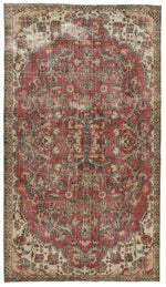 5x9 Dark Red and Multicolor Turkish Overdyed Rug