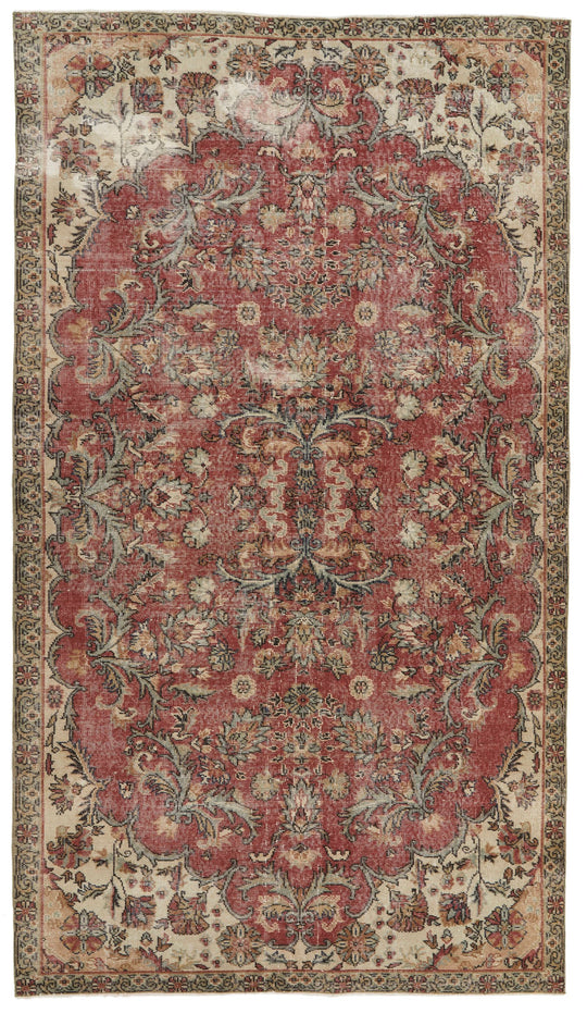 5x9 Dark Red and Multicolor Turkish Overdyed Rug