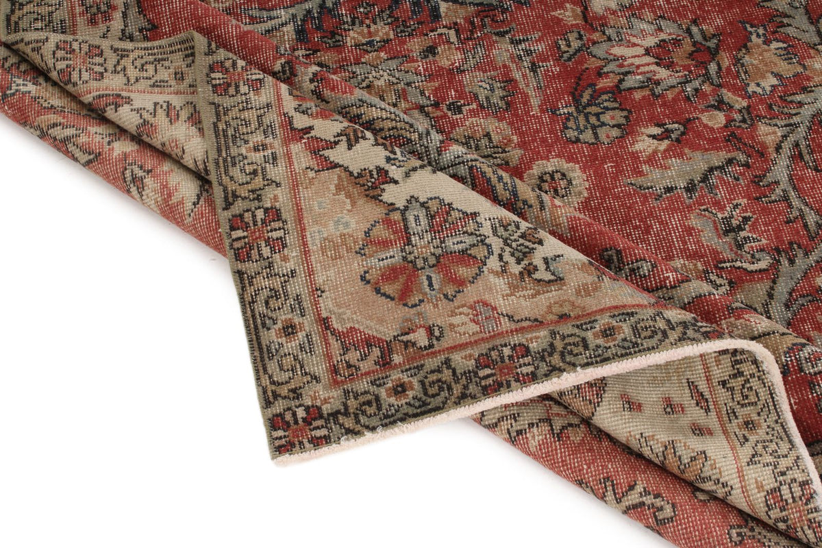 5x9 Dark Red and Multicolor Turkish Overdyed Rug