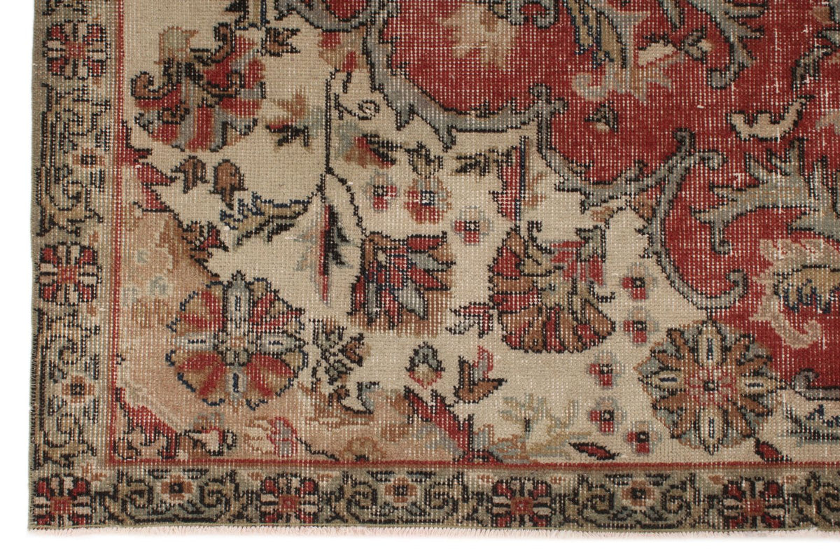 5x9 Dark Red and Multicolor Turkish Overdyed Rug