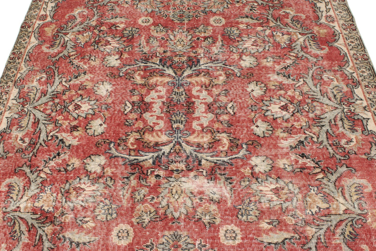 5x9 Dark Red and Multicolor Turkish Overdyed Rug