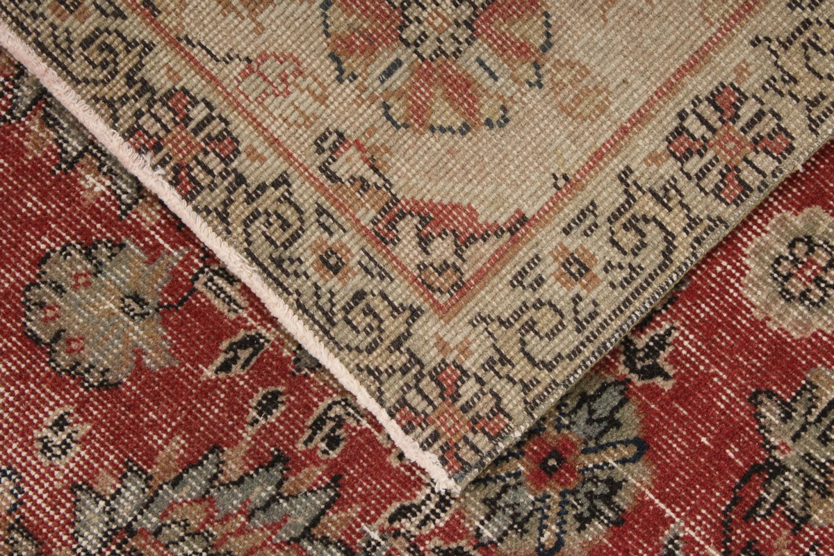 5x9 Dark Red and Multicolor Turkish Overdyed Rug