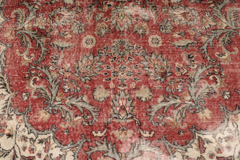 5x9 Dark Red and Multicolor Turkish Overdyed Rug