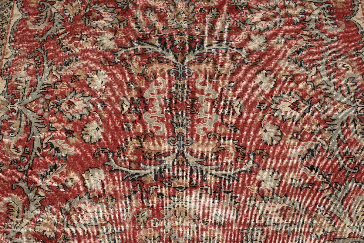 5x9 Dark Red and Multicolor Turkish Overdyed Rug