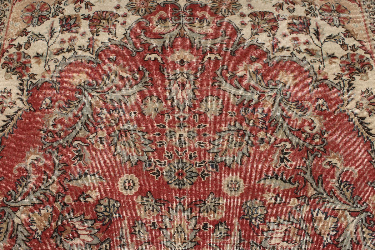 5x9 Dark Red and Multicolor Turkish Overdyed Rug