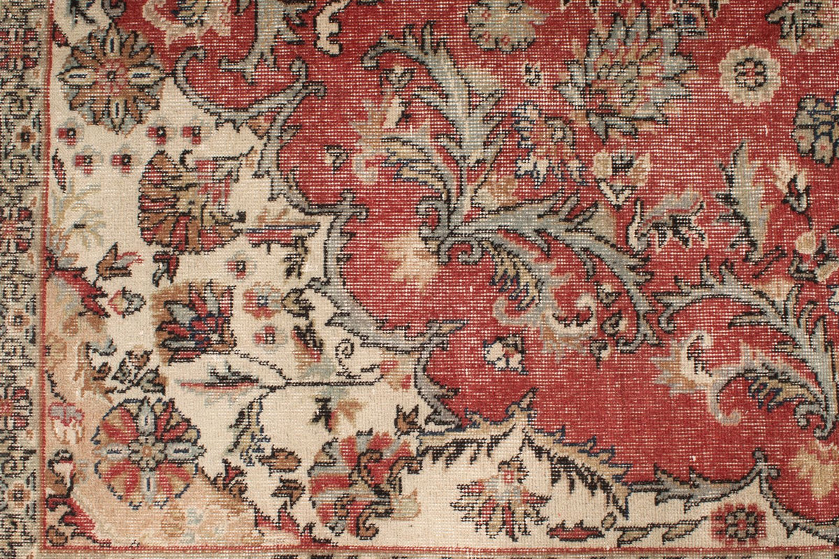 5x9 Dark Red and Multicolor Turkish Overdyed Rug