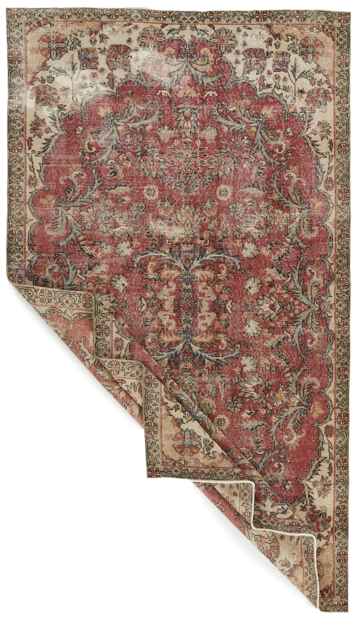 5x9 Dark Red and Multicolor Turkish Overdyed Rug