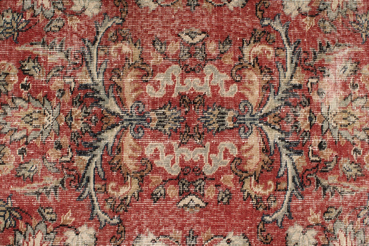 5x9 Dark Red and Multicolor Turkish Overdyed Rug