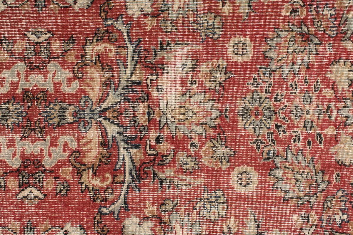 5x9 Dark Red and Multicolor Turkish Overdyed Rug