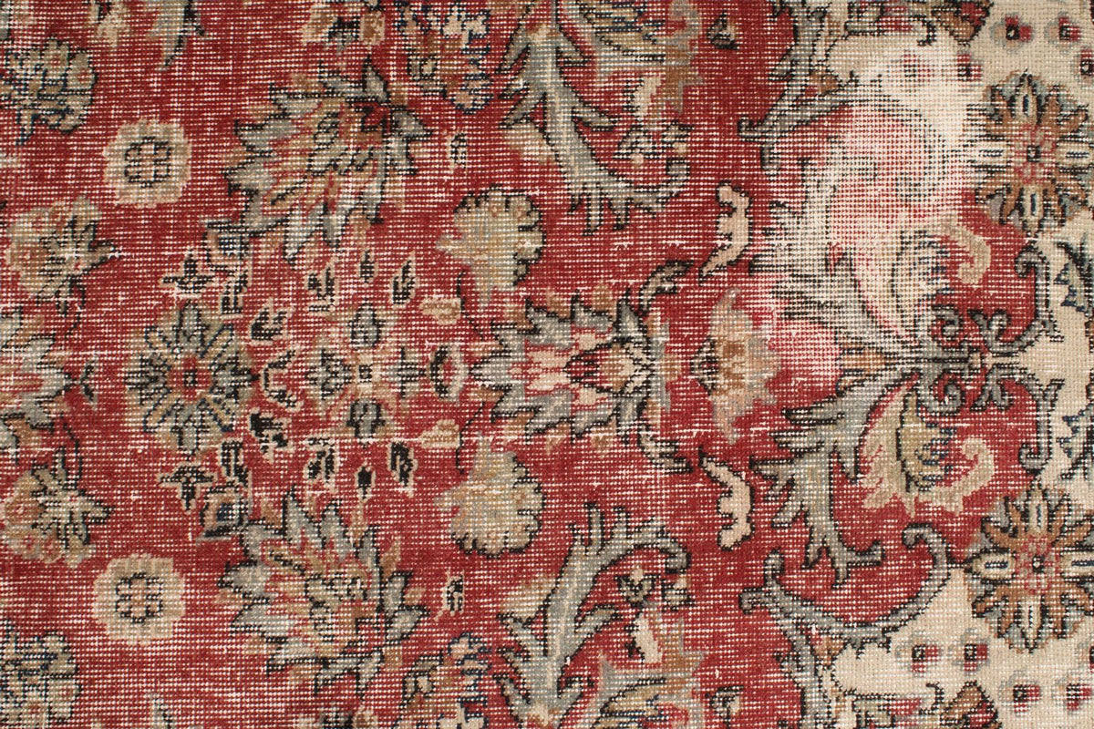5x9 Dark Red and Multicolor Turkish Overdyed Rug