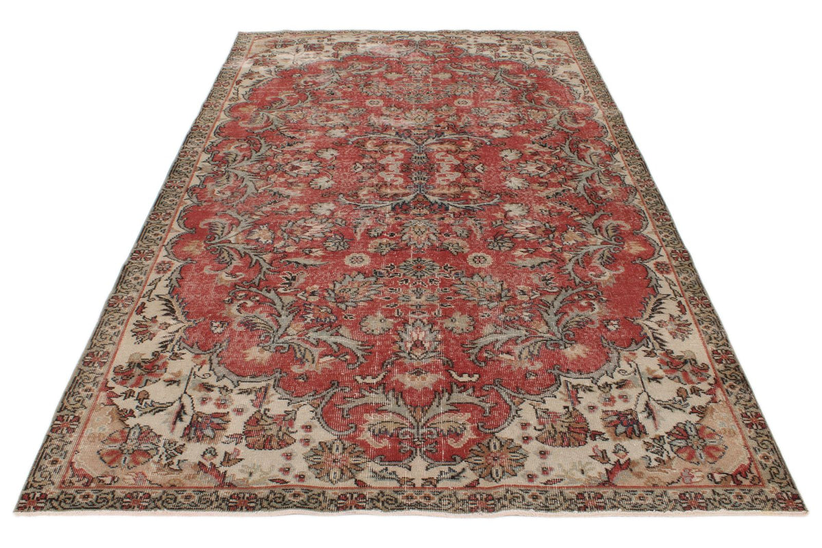 5x9 Dark Red and Multicolor Turkish Overdyed Rug