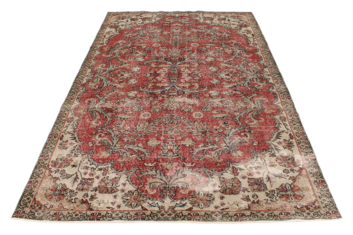 5x9 Dark Red and Multicolor Turkish Overdyed Rug