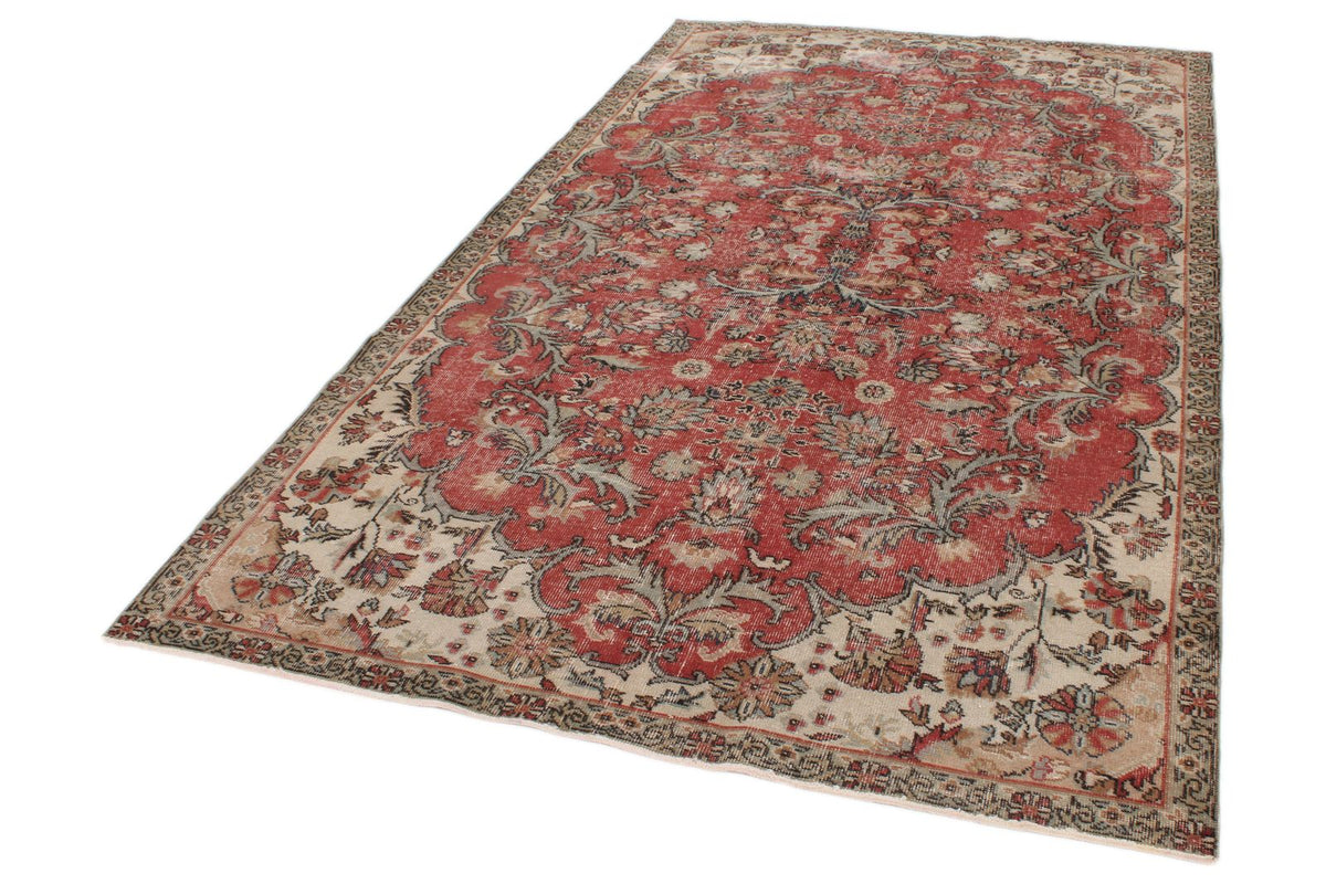5x9 Dark Red and Multicolor Turkish Overdyed Rug