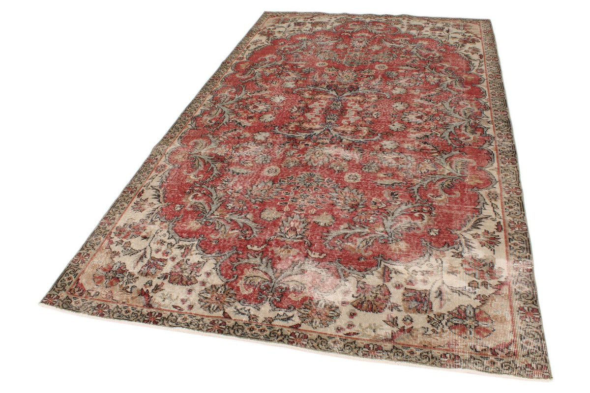 5x9 Dark Red and Multicolor Turkish Overdyed Rug
