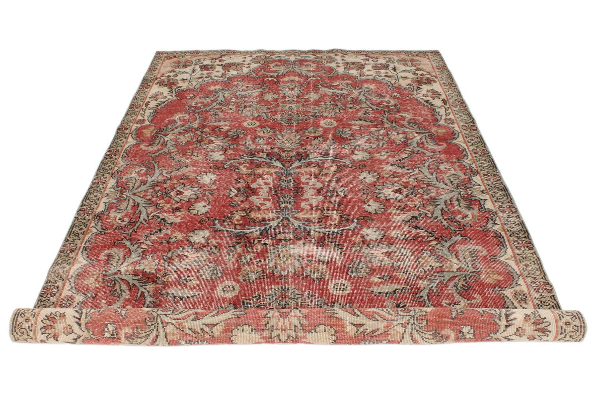5x9 Dark Red and Multicolor Turkish Overdyed Rug
