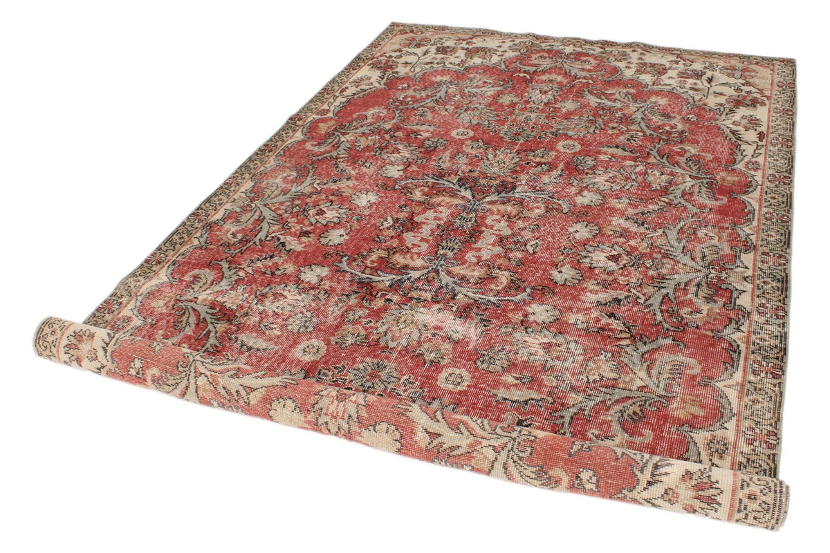 5x9 Dark Red and Multicolor Turkish Overdyed Rug