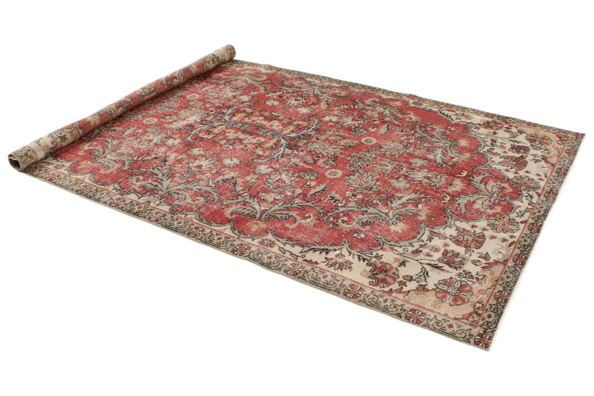 5x9 Dark Red and Multicolor Turkish Overdyed Rug