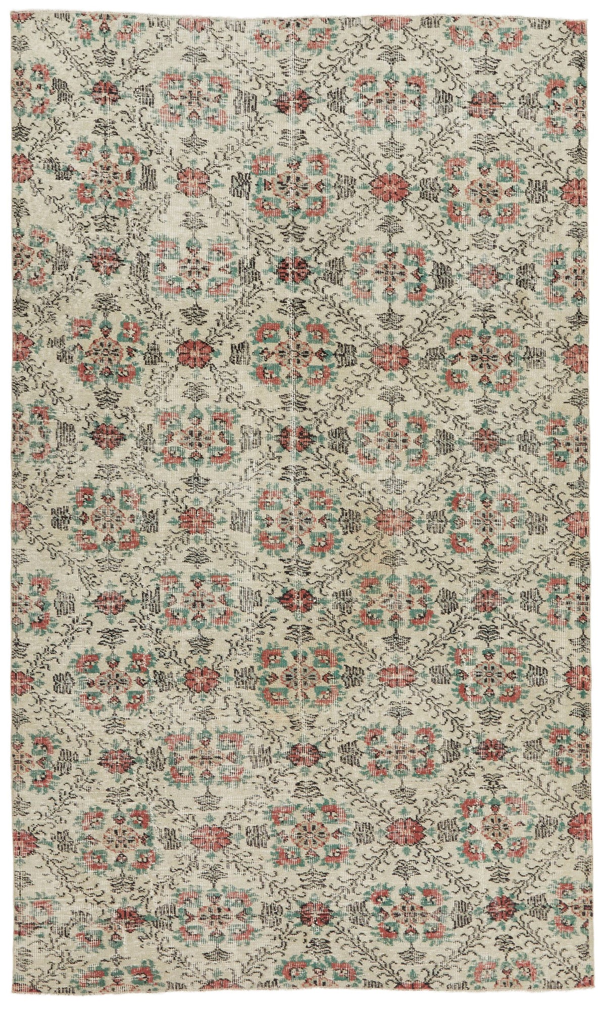 5x10 Ivory and Multicolor Anatolian Turkish Tribal Rug
