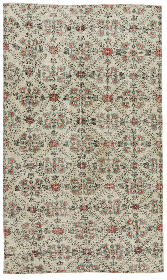 5x10 Ivory and Multicolor Anatolian Turkish Tribal Rug