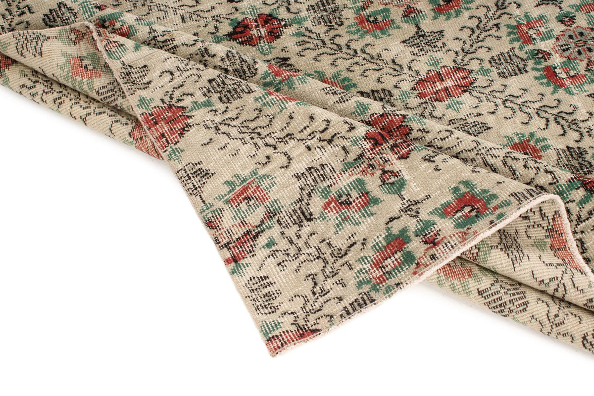 5x10 Ivory and Multicolor Anatolian Turkish Tribal Rug