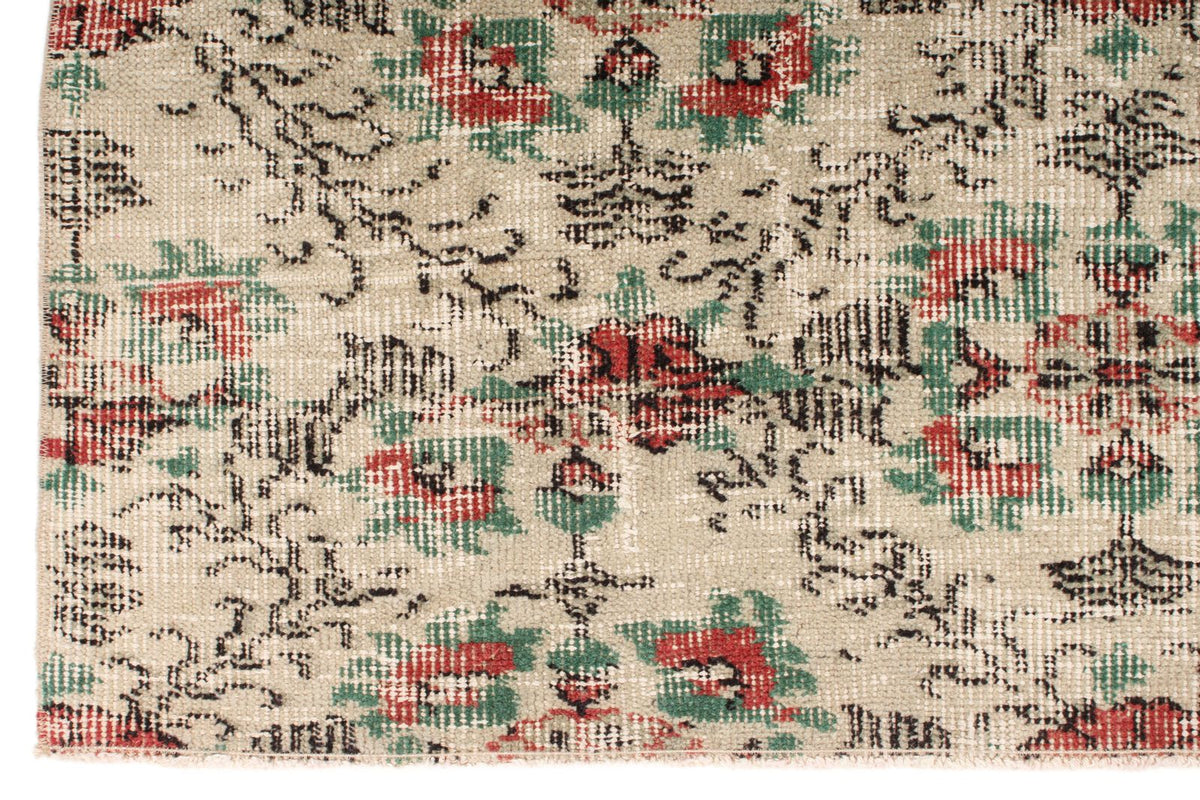5x10 Ivory and Multicolor Anatolian Turkish Tribal Rug