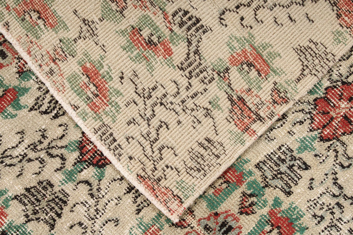 5x10 Ivory and Multicolor Anatolian Turkish Tribal Rug