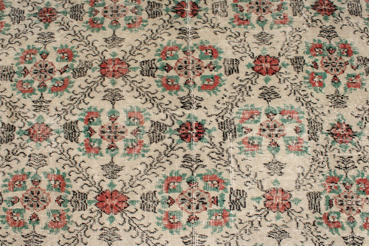 5x10 Ivory and Multicolor Anatolian Turkish Tribal Rug