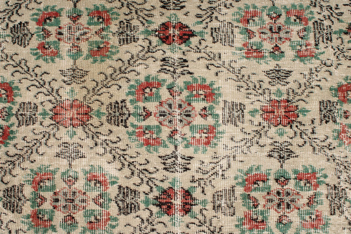 5x10 Ivory and Multicolor Anatolian Turkish Tribal Rug
