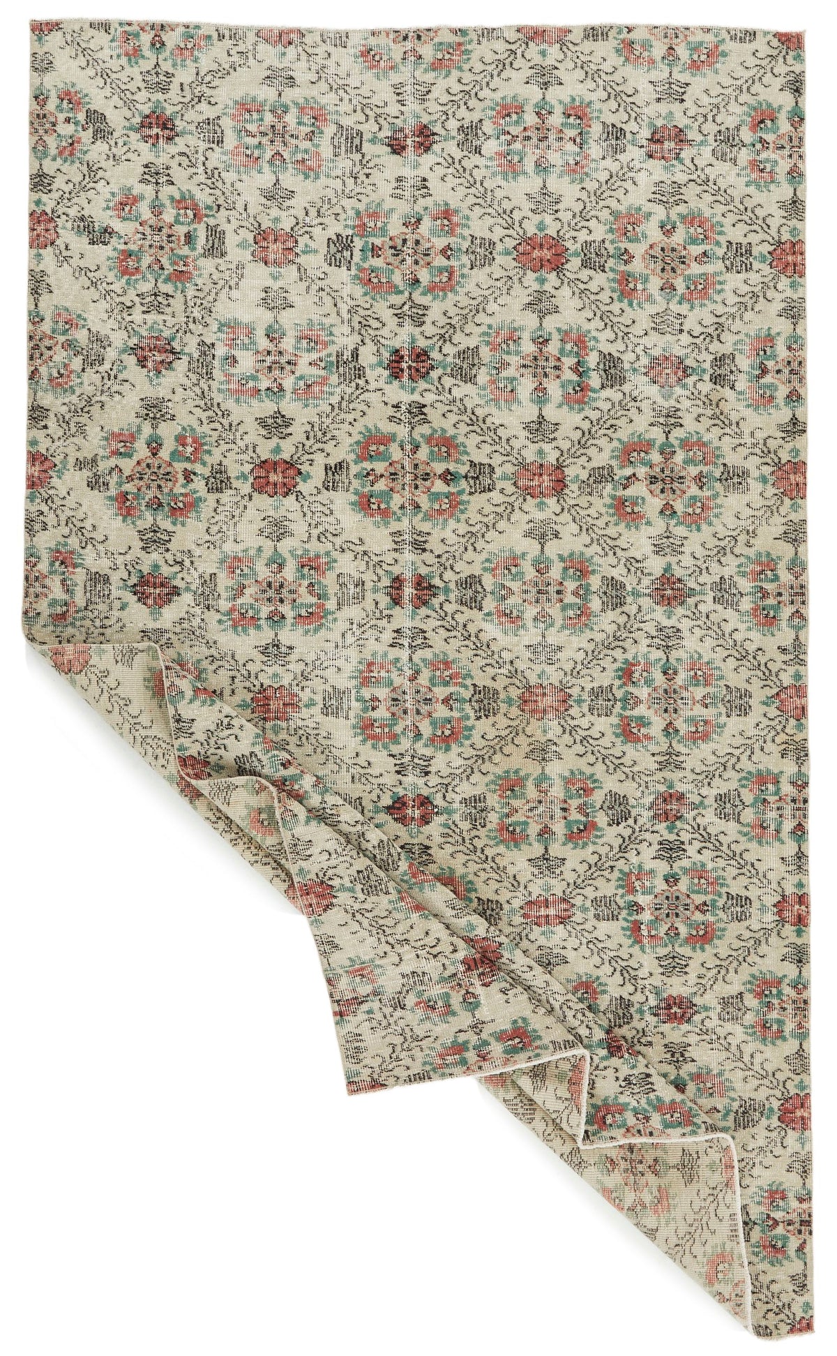 5x10 Ivory and Multicolor Anatolian Turkish Tribal Rug