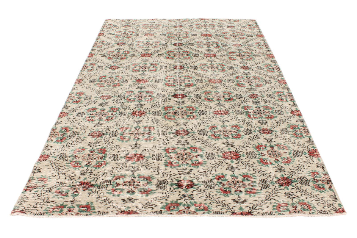 5x10 Ivory and Multicolor Anatolian Turkish Tribal Rug