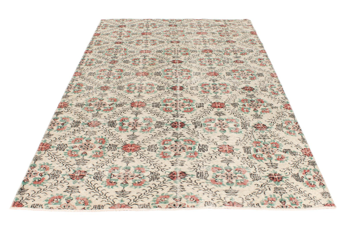 5x10 Ivory and Multicolor Anatolian Turkish Tribal Rug