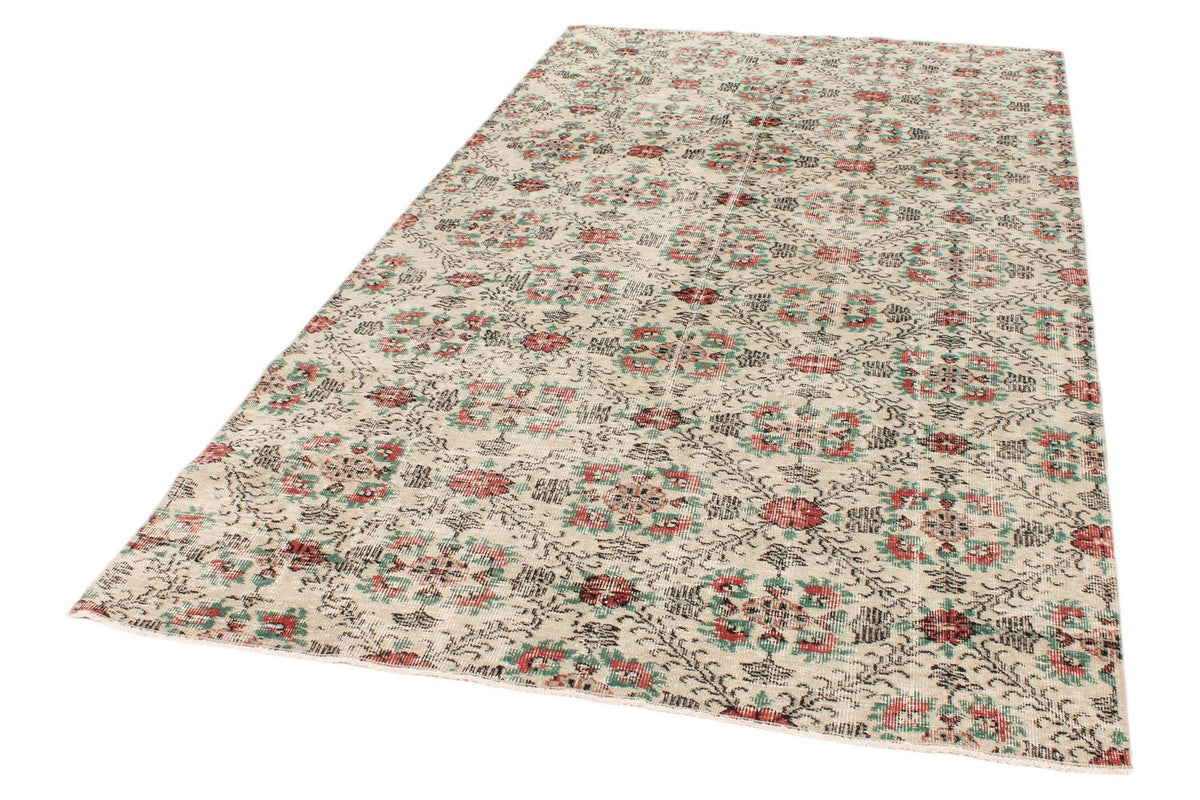 5x10 Ivory and Multicolor Anatolian Turkish Tribal Rug
