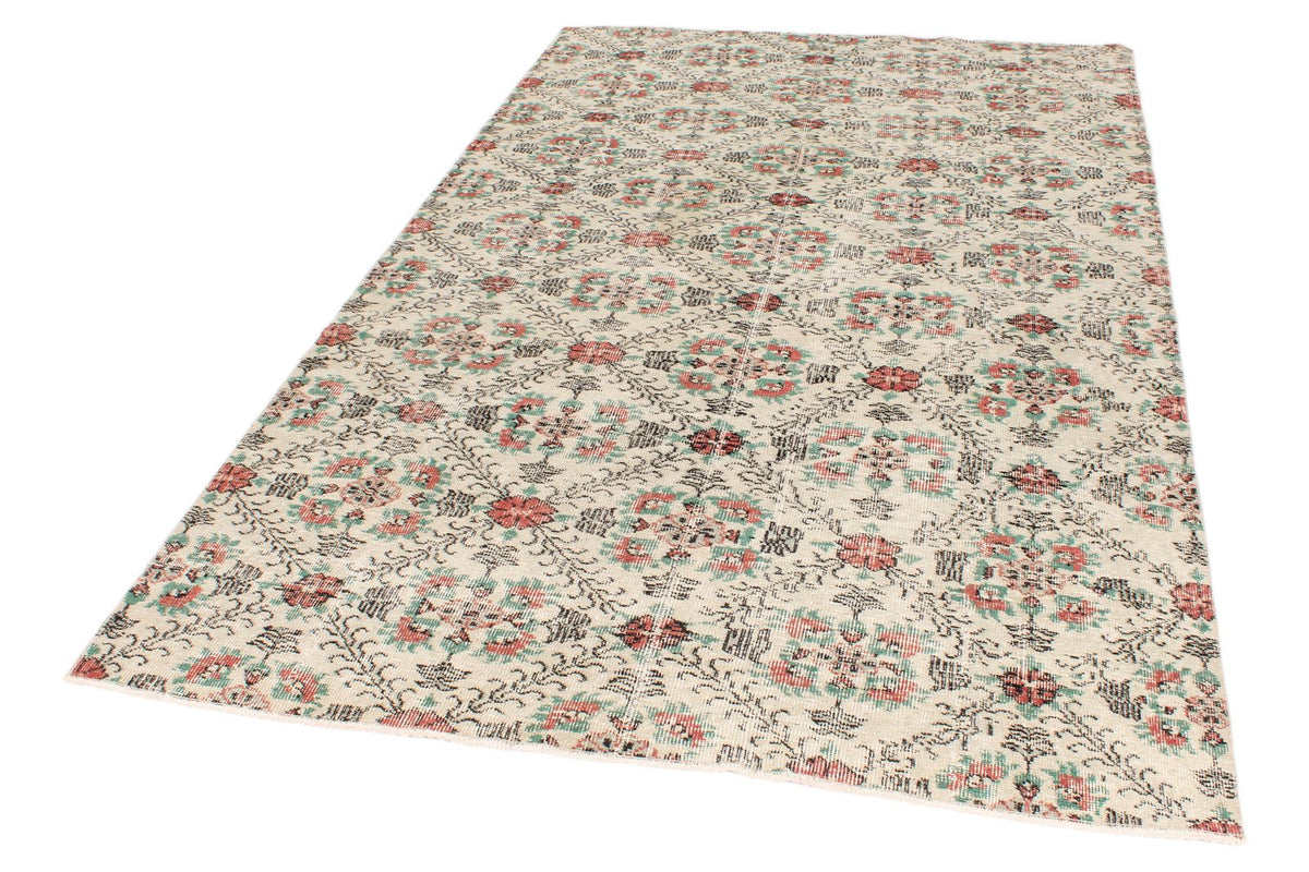 5x10 Ivory and Multicolor Anatolian Turkish Tribal Rug
