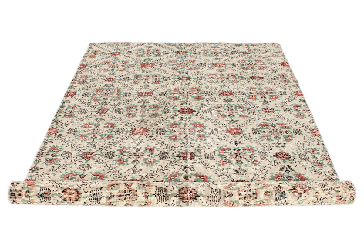 5x10 Ivory and Multicolor Anatolian Turkish Tribal Rug