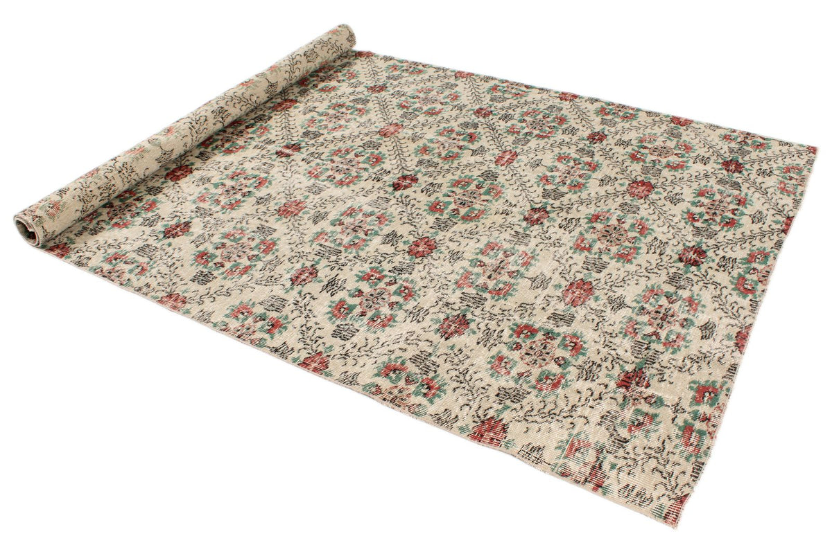 5x10 Ivory and Multicolor Anatolian Turkish Tribal Rug