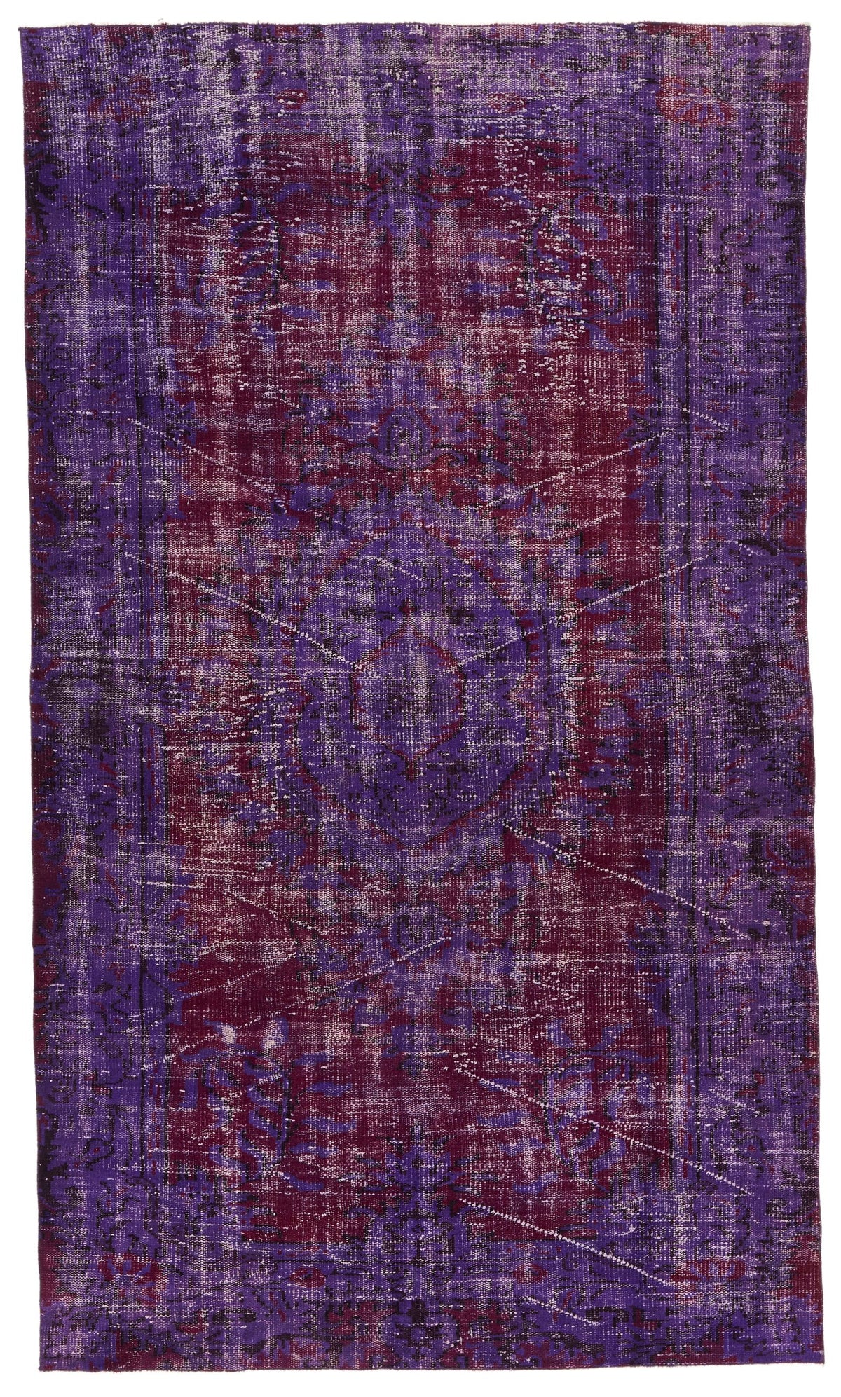 5x9 Purple and Dark Red Turkish Overdyed Rug
