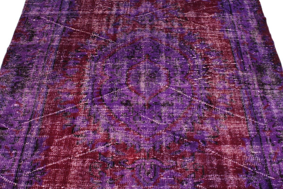 5x9 Purple and Dark Red Turkish Overdyed Rug
