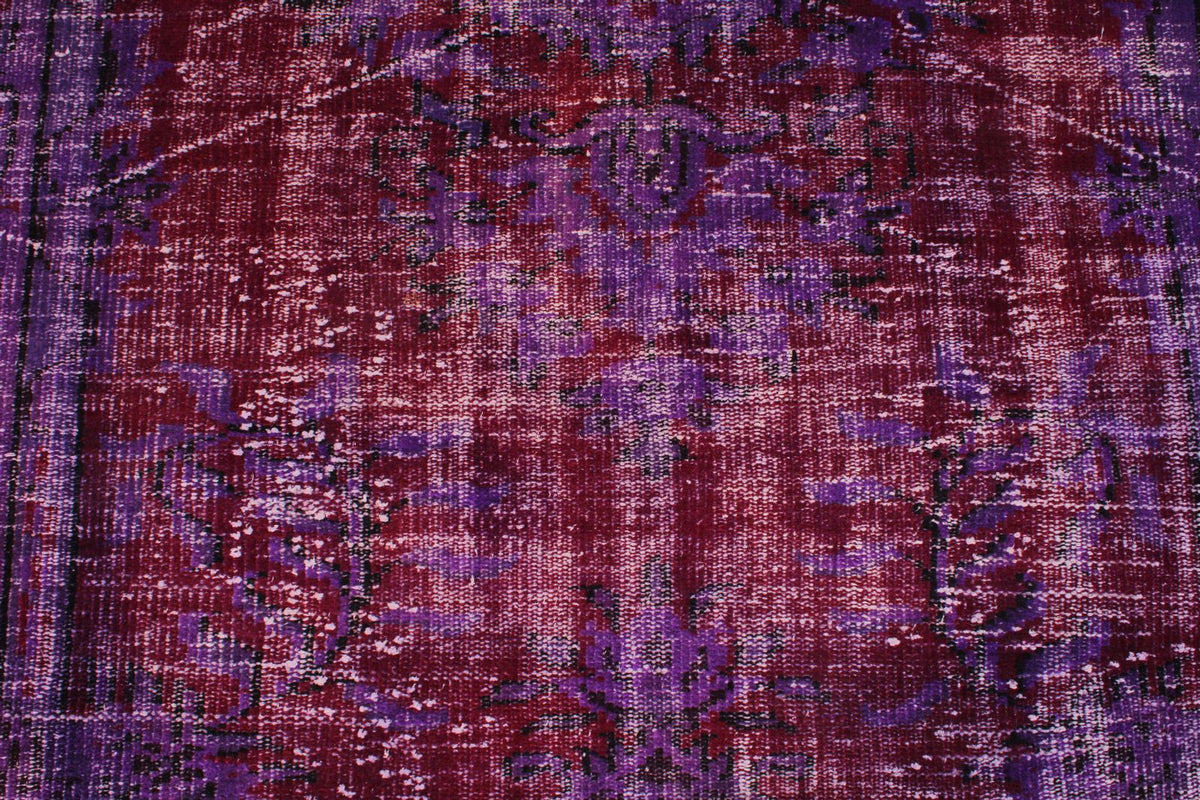 5x9 Purple and Dark Red Turkish Overdyed Rug