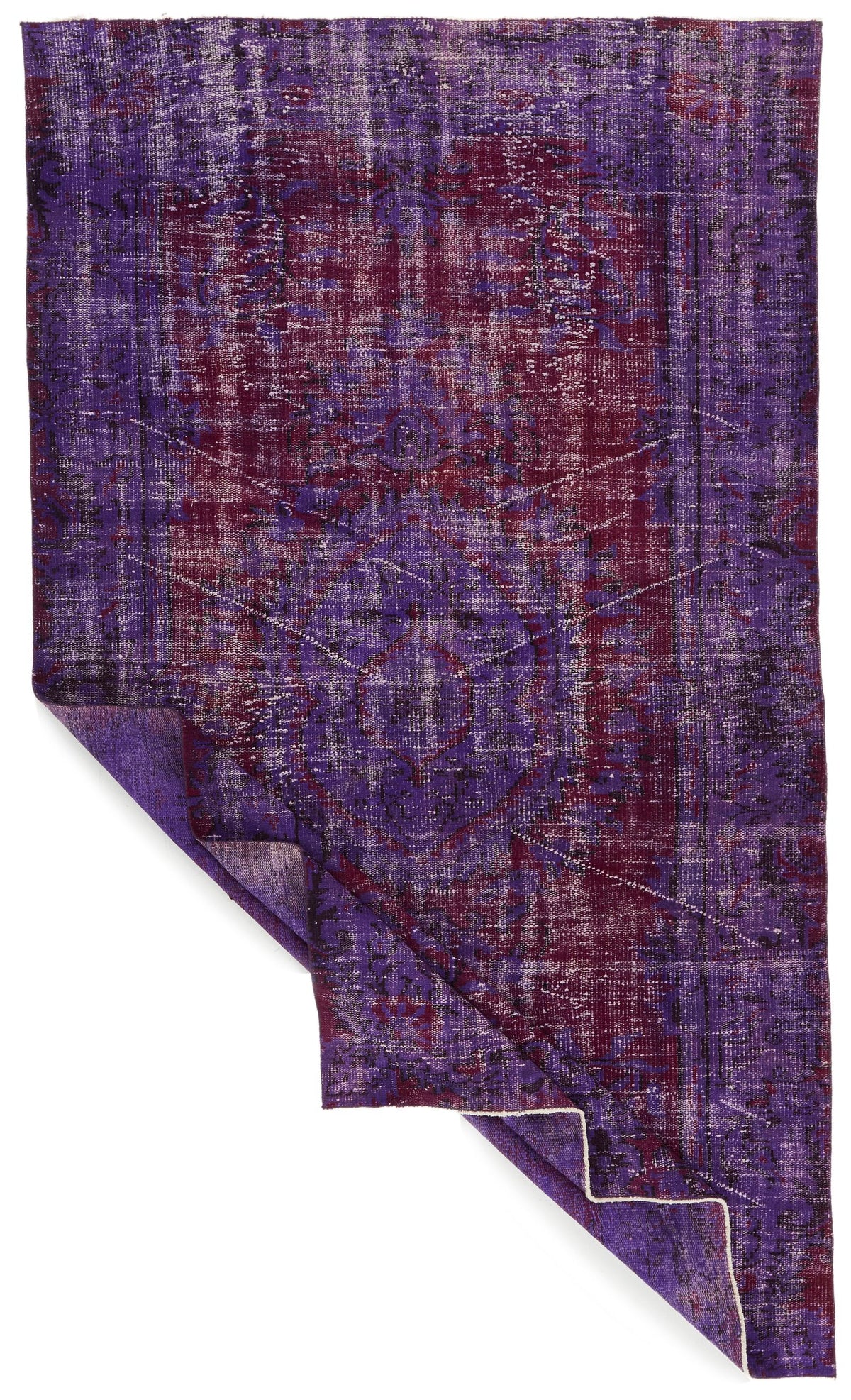 5x9 Purple and Dark Red Turkish Overdyed Rug