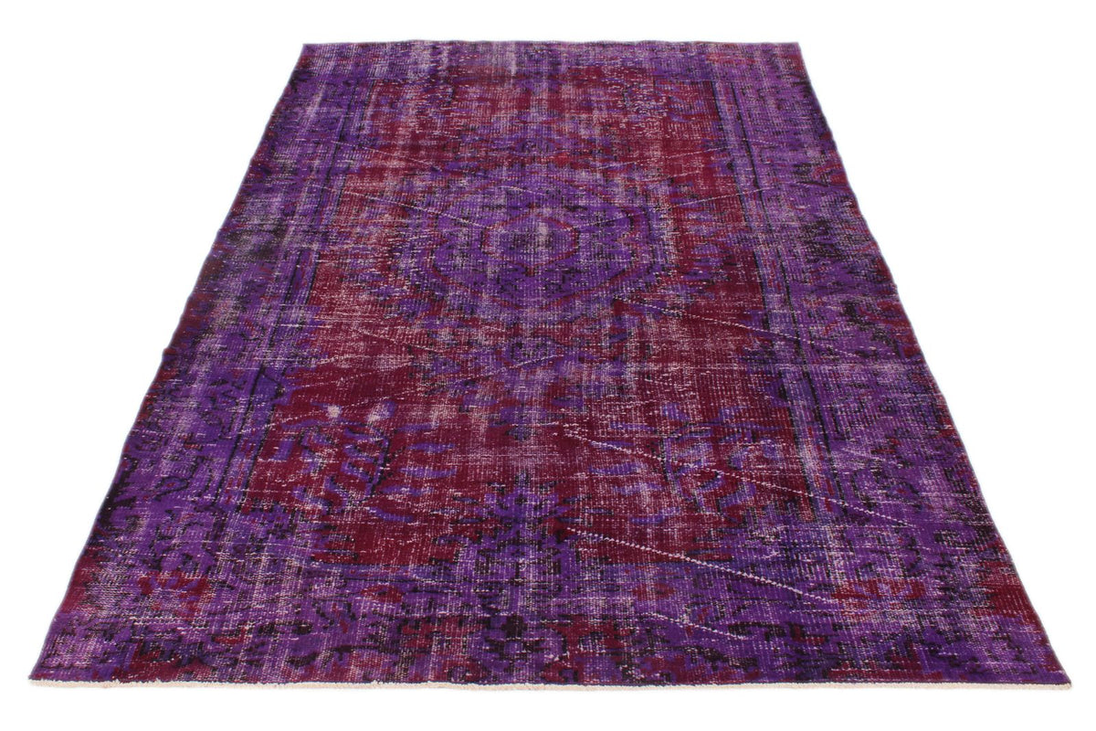 5x9 Purple and Dark Red Turkish Overdyed Rug