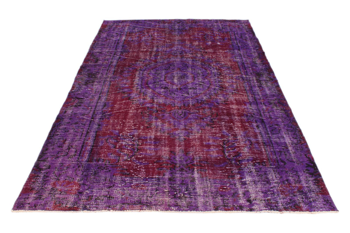 5x9 Purple and Dark Red Turkish Overdyed Rug