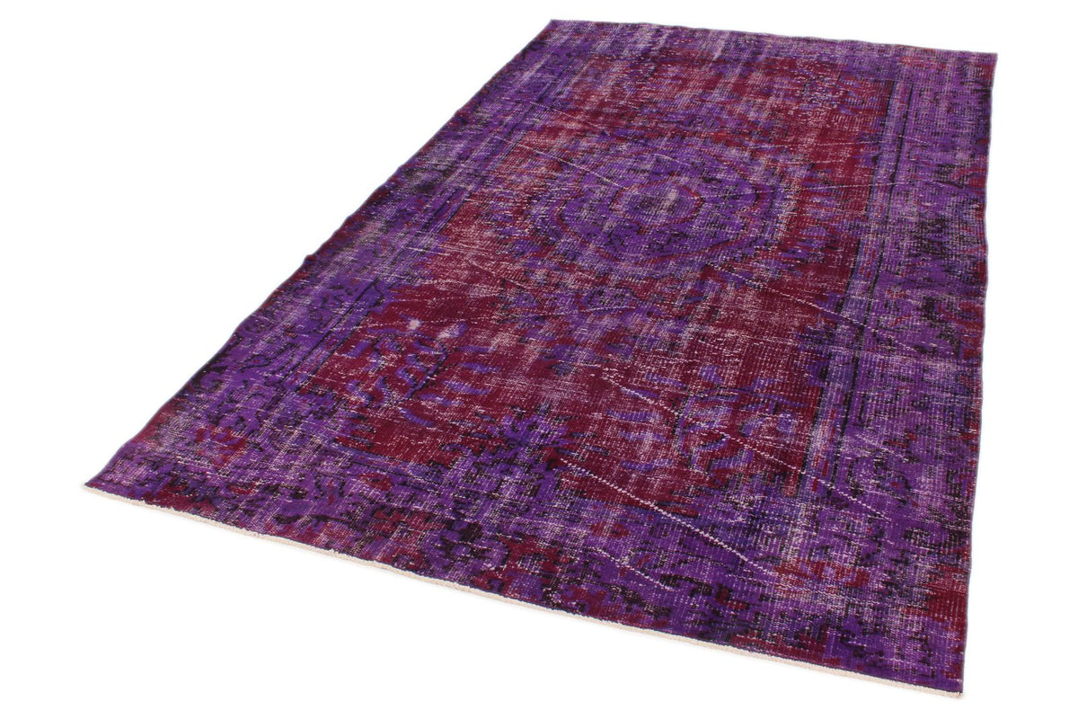5x9 Purple and Dark Red Turkish Overdyed Rug
